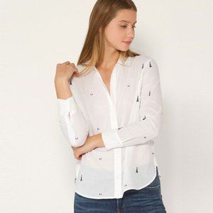 EQUIPMENT Leema Eiffel Tower Cotton Embroidered Shirt Size M
